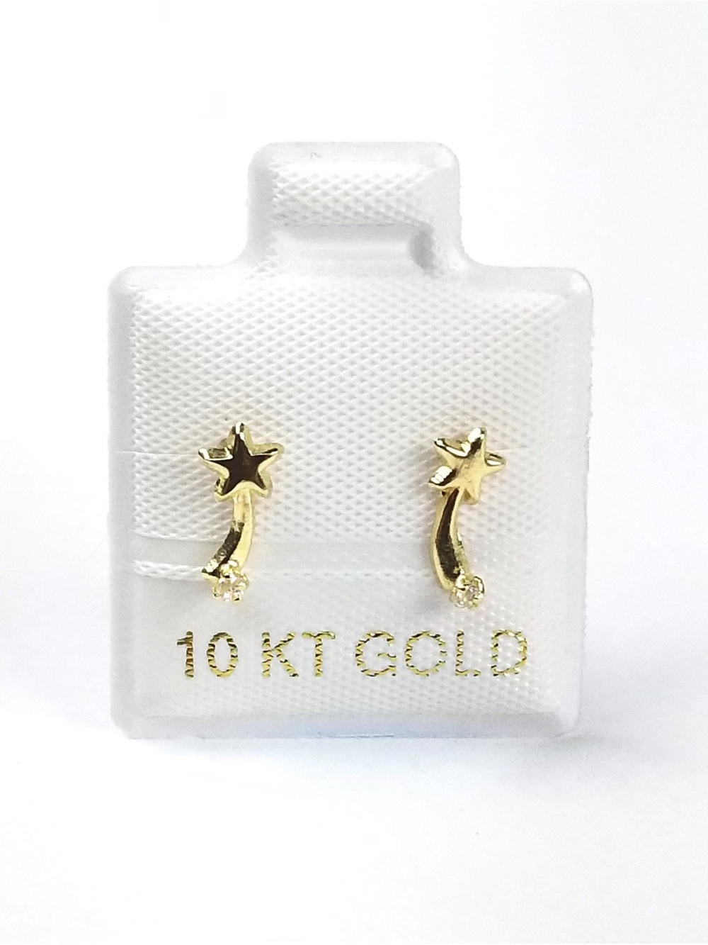 10K Solid Gold Shooting Star CZ Stud Earrings Screw Back Womens Kids 9mm